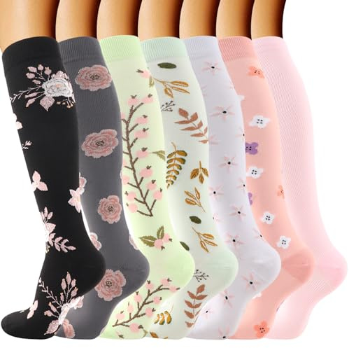 DRESHOW Chaussettes de Compression pour Hommes et Femmes Chaussettes de Compression pour Sportive, Cyclisme, Voyage en Avion, Course à Pied