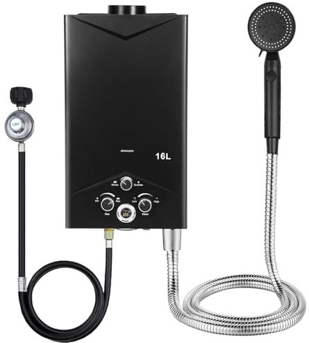 joukares Gas Wassererhitzer, Outdoor Warmwasserbereiter im Freien 16L mit Digitalanzeige, Tragbarer Propangas-Durchlauferhitzer für Camping, Innenbereich, Außendusche 1 Satz