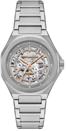 Armani Exchange Watch for Women, Automatik Dreizeiger Uhrwerk und 36 mm Gehäusegröße mit Edelstahlarmband, Silberfarben