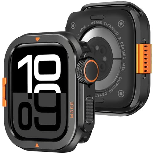 Amizee Metallo Cover Compatibile con Apple Watch Serie 11/10 46mm con Indietro Coprire, Rugged Protezione Paraurti Anti-Graffio Custodia Protettiva per iWatch 46mm, Nero