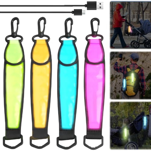 Behogan LED Blinklicht für Schulranzen: 4 Stück Kinder Reflektoren Blinklicht Schulranzen, 3 Modi Reflektoren Kinder Aufladbar, wasserdichte Reflektor Anhänger für Schulranzen Rucksack Joggen Wandern