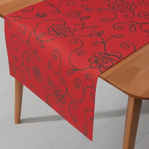 Miami Tischläufer Mediterran Rot Rechteckig 40 x 120 cm | pflegeleicht, wind- und wetterfest, rutschhemmend,