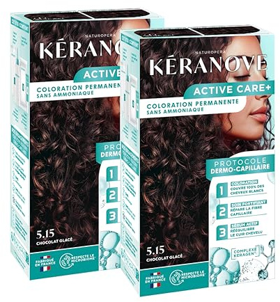 KERANOVE - Coloration Permanente Dermo-Capillaire Sans Ammoniaque - Odeur douce - Kératine végétale et Prébiotiques - 5.15 Chocolat Glacé - x2