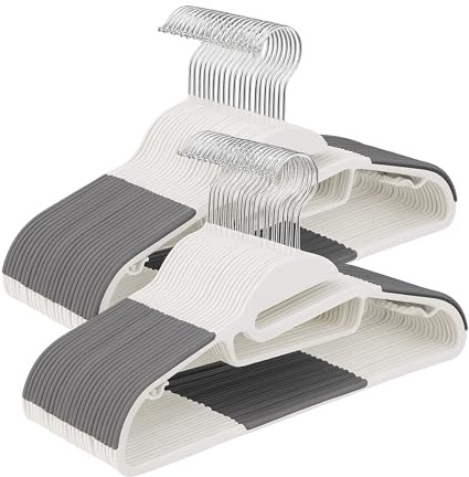 Relaxdays clothes hangers, 50-piece set, non-slip rubberised, crossbar, U-shaped opening, tie holder, slim design, white