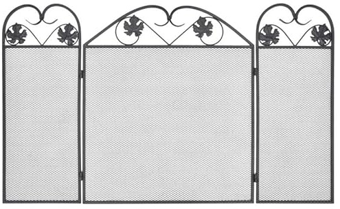 Funkenschutzgitter aus Eisen - 3-tlg. Set für Kamine & Holzöfen - Schwarz, langlebig & sicher - Ideal für Haushalt mit Kindern & Haustieren