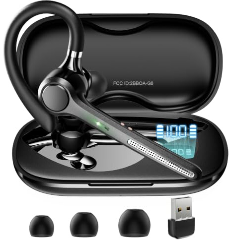 Ngsod Bluetooth Headset V5.4,USB Dongle Wireless Earpiece with Mic for Work | 500mAh Charging Case,50H Talk Time,Dual connect & Mute,ENC Noise Cancelling Lightest Headphones for Work Trucker