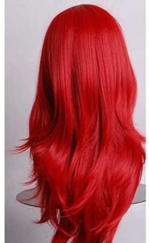 Nosqew Rote Lange Lockige Perücke, Universell, Atmungsaktiv, Weich, Bequem, Rote Perücke mit Haarnetz für Halloween, Weihnachten, Cosplay-Party