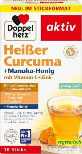 Doppelherz Heißer Curcuma + Manuka Honig | Vitamin C, D und Zink zur Unterstützung der normalen Funktion des Immunsystems - heiß & kalt genießen - 10 Sticks