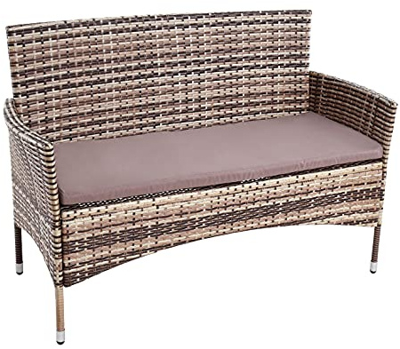 ESTEXO Gartenbank Rattan Sitzbank mit Sitzkissen Polyrattan 2-Sitzer Bank (Beige/Braun)
