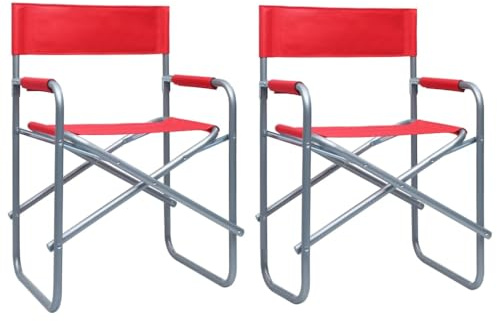 mtlskopl Klappbare Regiestühle 2er Set aus wetterbeständigem Stahl & Polyester rot 48 x 57 x 79 cm Faltstuhl mit Armlehnen bis 110 kg für Garten Balkon Strand Camping