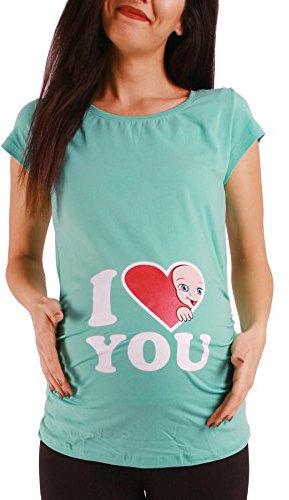 I Love You - Lustige witzige süße Umstandsmode mit Motiv Umstandsshirt für die Schwangerschaft T-Shirt Schwangerschaftsshirt, Kurzarm (Mint, Large)
