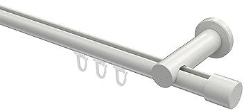 INTERDECO Innenlauf-Gardinenstange 20 mm, moderne Innenlaufstange aus Metall, Weiß, zur Wandmontage, Typ 10213111, 140 cm