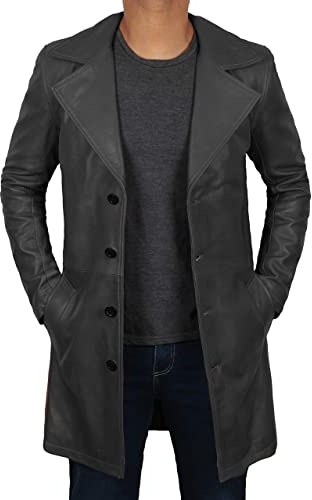Black Leather Coat For Men - Duster Car Coat for Men | Jackson, XL