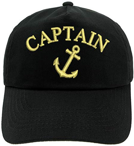 4sold Erwachsene und Kinder Kapitänsmütze Cap Captain Cabin Boy Crew Yachting Baseballmütze Inschrift Schriftzug Schwarz Gold Weiss Army Military Baseballmütze Security (1 Captain Anchor, Erwachsener)