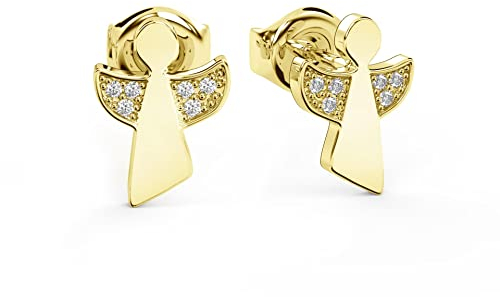 Ohrringe Engel Gold Zirkonia Ohrstecker für Kinder Mädchen Engel Silber 925 mit Stecker klein Schutz-Engel Flügel mit Steinen Zirkonia Engelchen Ohrringe Stecker FF145VGGG