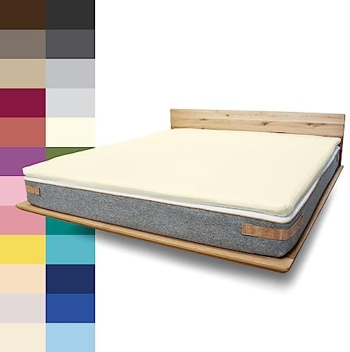 JONA SLEEP Topper Spannbettlaken (200x200 cm) Baumwolle Elfenbein, 220 g/m² - Bezug für Topper & Boxspringbett, Öko Tex zertifziert, Made in Austria