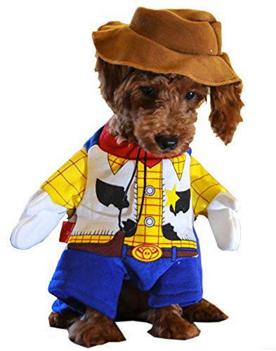 Woody Hundekostüm, Toy Story Haustierkostüm, niedliches Cowboy-Kostüm, Halloween-Hunde-Kostüm, Mode-Kleid für Welpen, kleine, besondere Anlässe, lustige Foto-Requisiten Zubehör