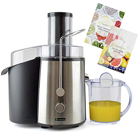 healthkick Fruit and Veg Juice Extractor with Powerful 850w Motor - Large Feeding Tube - 2 Speed Settings - 1.5L Easy-clean Pulp Waste Container - Dishwasher Safe - Stainless Steel - K3151