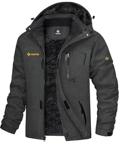 GEMYSE Herren Wasserdichte Berg-Skijacke Winddichte Fleece Outdoor-Winterjacke mit Kapuze (Graphitgrau,L)