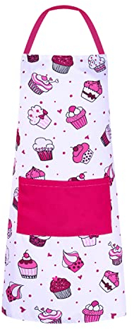 RosieLily Cupcake-Schürze für Frauen, Backschürze für Frauen mit Taschen, niedliche Schürzen für Teenager, Mädchen, rosenrote Schürze, Küche, Kochen, Backen, Geschenk für Bäcker (weiß-rose)