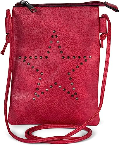 styleBREAKER Mini Bag Umhängetasche mit Nieten in Stern Form, Schultertasche, Handtasche, Tasche, Damen 02012235, Farbe:Bordeaux-Rot