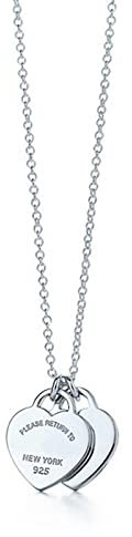 ShFhhwrl Halskette Klassische Doppelte Herzanhänger-Halskette 45 cm, Die EIN Elegantes Liebesschmuckgeschenk Für Charmantes Silber Bietet
