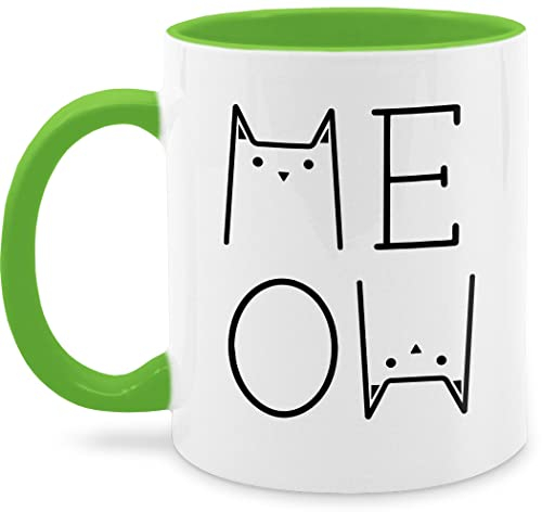 Tasse Tassen 325ml - Statement - MEOW schwarz - 325 ml - Hellgrün - kaffetassen sprüche statements katze kaffeetasse katzen mit