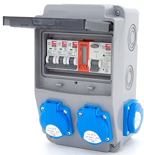 ELS Elektrotechnika Répartiteur mural de chantier avec interrupteur FI et compteur 4 x 230 V + disjoncteur 3 x LS et disjoncteur différentiel FI 40/2/0.03AFI + compteur d'alimentation MID câblé
