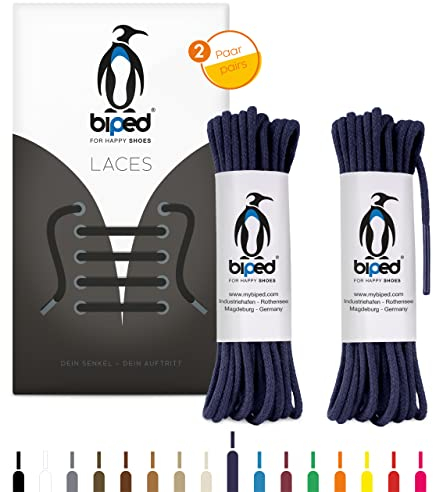 biped LACES 2 paia di lacci rotondi in cotone ¿ 2 mm sottili - lacci rotondi premium per scarpe e stivali in pelle - resistenti agli strappi e lavabili - made in EU z2900(blu navy,90 cm)