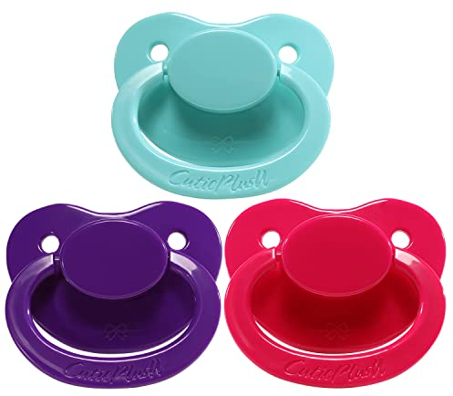CutiePlusU Erwachsenengröße Schnuller - Großer Saugerschild 3 Paci Pack - Türkis/Lila/Roes
