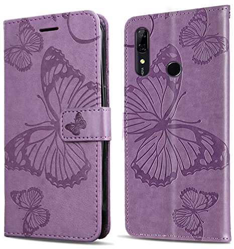 DENDICO Coque pour Huawei P Smart Z / Y9 Prime 2019, Papillon Imprimé Housse en Cuir PU Magnétique Portefeuille, Étui à Rabat pour Huawei P Smart Z / Y9 Prime 2019, Violet