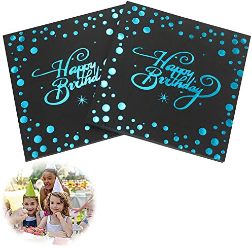 Servietten Happy Birthday,Servietten Geburtstag Gold gepunktet,Happy Birthday Servietten,Mädchen Tischdeko Geburtstag,Hochwertige Papierservietten,Mädchen Geburtstag Party Deko Supplies,Schwarz Blau