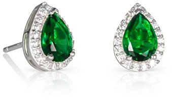 Diamond Treats Smaragdgrüne Ohrstecker in Tropfenform aus 925 Sterling Silber für Damen mit Zirkonia-Steinen, grüne Ohrringe aus 925 Silber, Schmuck für Frauen, Ohrringe in Grun