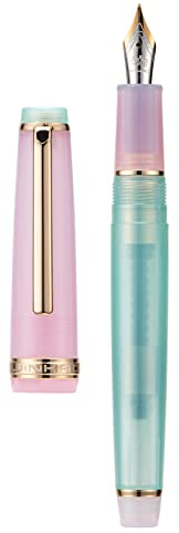 Jinhao 82 Acrylic Fountain Pen, Iridium Extra Fine Nib with Ink Converter, Morandi Lake Blue Contrast Color Classic Design Smooth Writing Pen (Gold Trim)