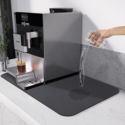 Alfombrilla Escurreplatos, Almohadilla Absorbente Debajo de la Cafetera, Escurre Cubiertos de Cocina Fregadero Esteras de Secado, Antideslizante Drying Mat para Platos(40 * 30cm Gris)