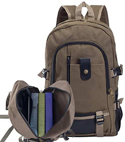 GIMOCOOL Mochila para hombre, Mochila de lona vintage de alta capacidad, Laptop Satchel School Shoulder Hiking Bag Bookbag para hombres, mujeres,Marrón,Talla única