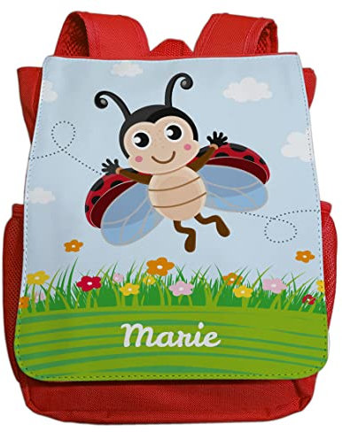 minimutz Kindergartenrucksack Mädchen mit Name | Personalisierter Rucksack Marienkäfer Ladybug für Kinder | Kleiner Freizeitrucksack Kinderrucksack Kita Kindergarten 2-5 Jahre (rot)