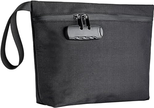 OZCHIN Geruchsdichte Aufbewahrung Tasche mit Zahlenschloss, Carbon-Futter, Medizin-Beutel für Reise, Geschenktasche Männer Frauen, 30 x 22 cm(schwarz)