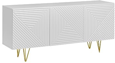 All4All Kommode Piro Glamour Schwarz Matt oder Weiß Matt, Sideboard Wohnzimmer, Kommode 160 cm Schlafzimmer, Goldene Metallfüße, Soft Closing und Pusch-Click System Modern 10 (Weiß matt)