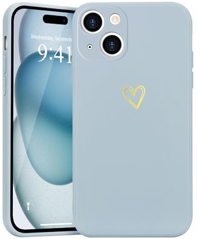 Wirvyuer for iPhone 15 Case Cute Heart Pattern Soft Shockproof Protective Silicone Phone Case for Women Girls, Light Blue