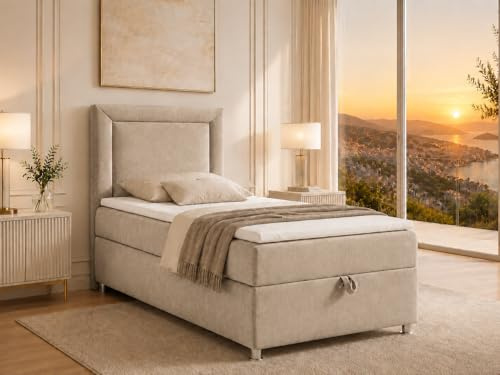 Best For Home Trinity K3 EinzelBett | Boxspringbett80x200 mit Bonell Federkernmatratze 80x200 | MatratzenTopper 80x200 | Bett mit Matratze | Bett mit Stauraum | Lieferung an die Bordsteinkante