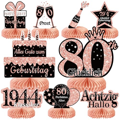 Voxisroma 80. Geburtstag Frauen 9 STK Roségold Rosa Bienenwabe Mittelstück Tischdeko Geburtstag,80 Geburtstag Deko,80 Geburtstag Party Deko Supplies,Geschenke Für Frauen Zum Geburtstag (Deutsche)