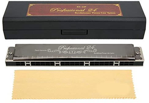 Harmonica, Professional Brass Base Plate Hole Polyphonic Mouthorgan with Storage Bag for Beginner (Black)