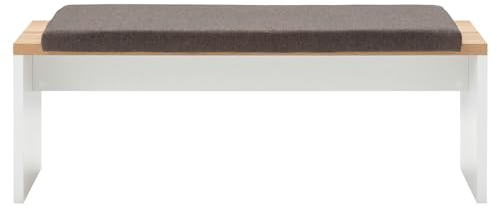 LIVIN Sitzbank - Weiß supermatt Dekor - B 130 cm - Eiche Altholz Dekor - mit grauem Klemmkissen