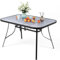 The Fellie Garden Table Patio Table with Parasol Hole Wood Grain Tempered Glass Top Outdoor Dining Table Rectangle Bistro Table