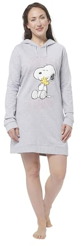 United Labels The Peanuts Snoopy Sweatkleid für Damen - Oversize Hoodie Kapuzenpullover lang Sweatshirt Langarm Grau (DE/NL/SE/PL, Alphanumerisch, L, Regular, Regular, Grau)