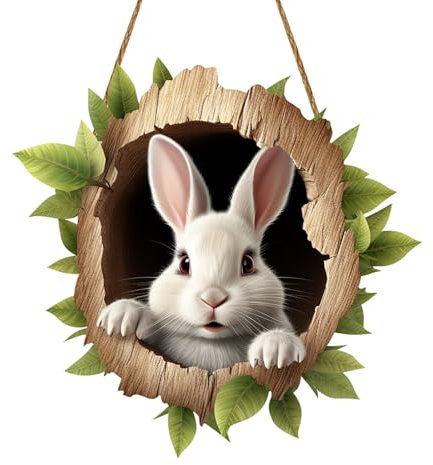 Ostern Türschild Osteranhänger aus Holz Osterdeko zum hängen Bunt Frühlingsdeko mit Osterhase, Frohe Ostern Tolle Osterdeko Osterhasen-Kaninchenbau-Türschild für Haustüren, Wände, Fenster (A-023)