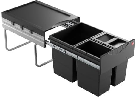 Hailo Abfallsammler 3642931 | Raumspar-Tandem 18 + 2x 8.5 L | ab 40cm Schrank mit Drehtür | 346 x 475 x 336 mm | Schwarz