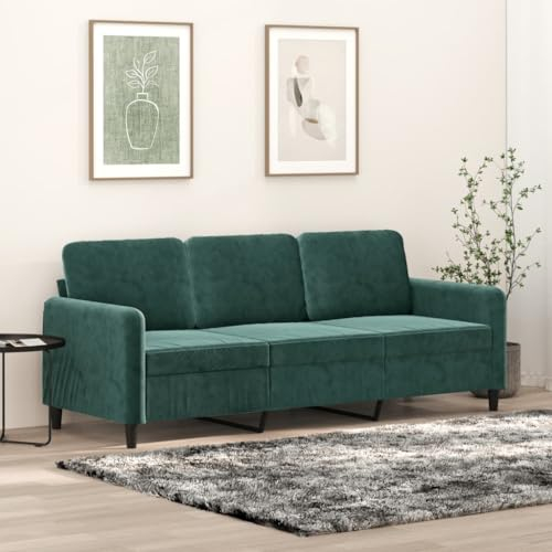 Mengtu 3-Sitzer-Sofa Sofa Couch Loungesofa Relaxsofa Polstersofa Gästesofa Wohnzimmersofa Relaxcouch für Schlafzimmer Gästezimmer Dunkelgrün 180 cm Samt