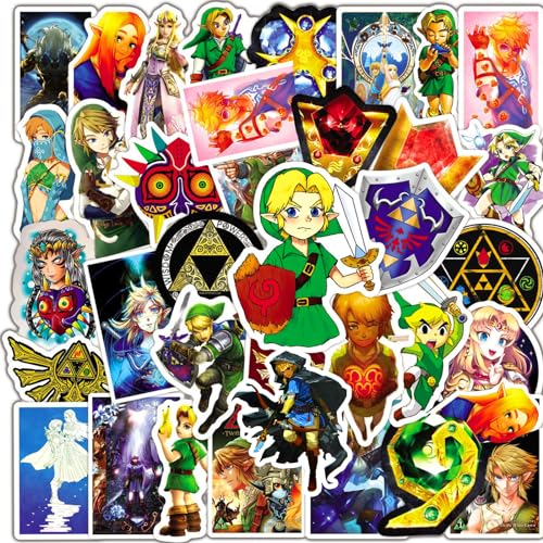 Adesivi Zelda, 50 Zelda Adesivi Gioco, Impermeabil Stickers da Anime Zelda in Vinile per Laptop, Skateboard, Bottiglie d'Acqua, Computer, Telefono, Cose Fantastiche per Adolescenti, Bambini, Adulti